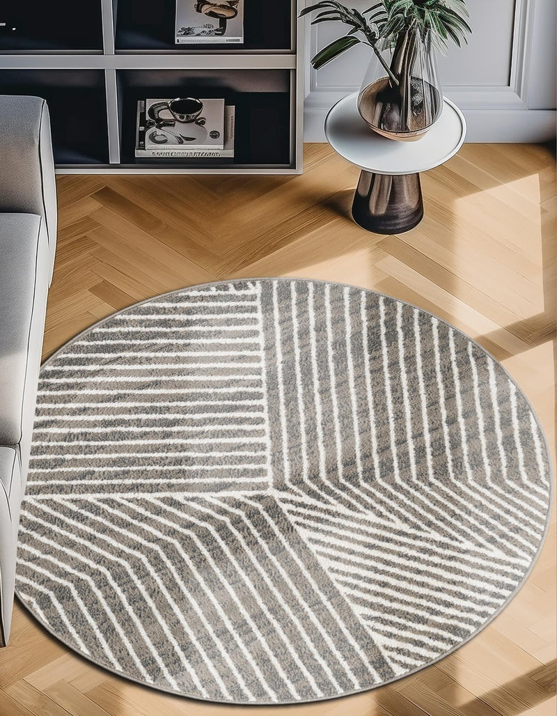 Copenhagen Edge Collection Area Rug - Osterbro Round Gray lifestyle 79