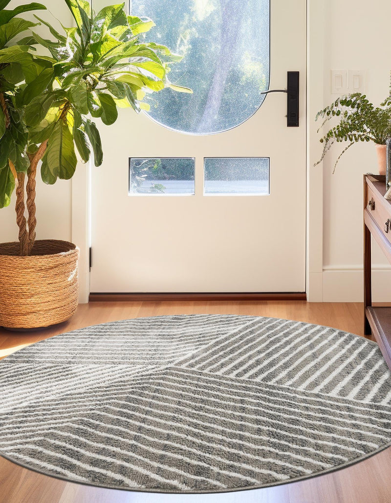 Copenhagen Edge Collection Area Rug - Osterbro Round Gray lifestyle 85