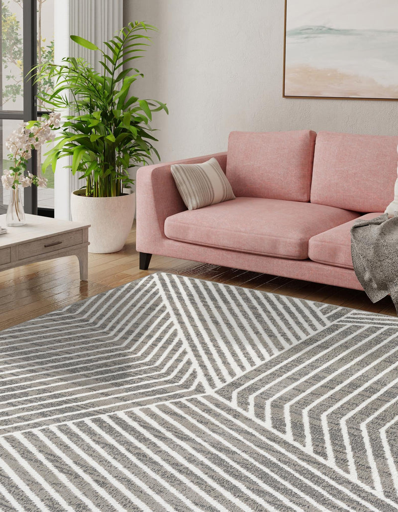 Copenhagen Edge Collection Area Rug - Osterbro Square Gray lifestyle 177