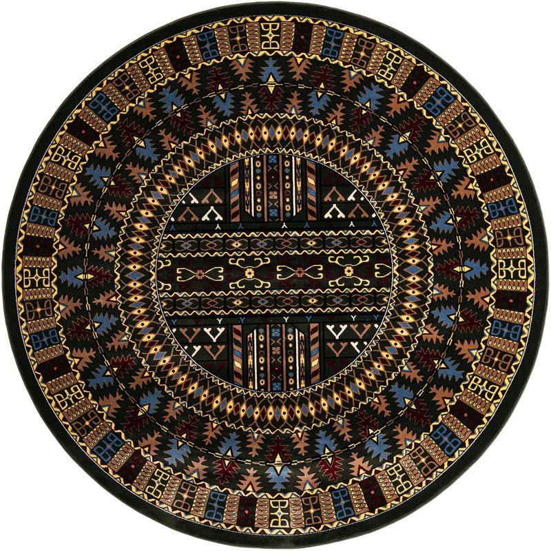 Samarkand Elegance Collection Area Rug - Ishratkhana Round Dark Green lifestyle 93