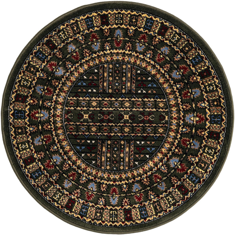 Samarkand Elegance Collection Area Rug - Ishratkhana Round Dark Green lifestyle 91