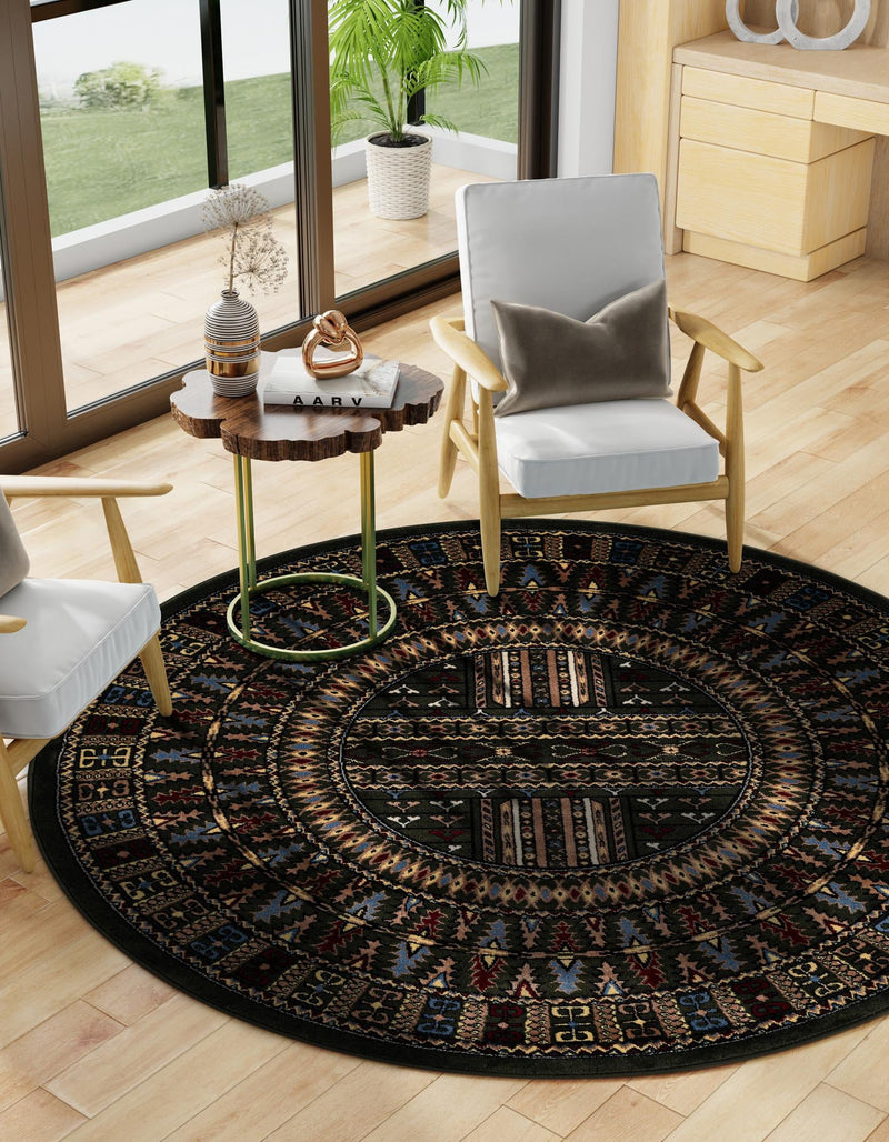 Samarkand Elegance Collection Area Rug - Ishratkhana Round Dark Green lifestyle 99