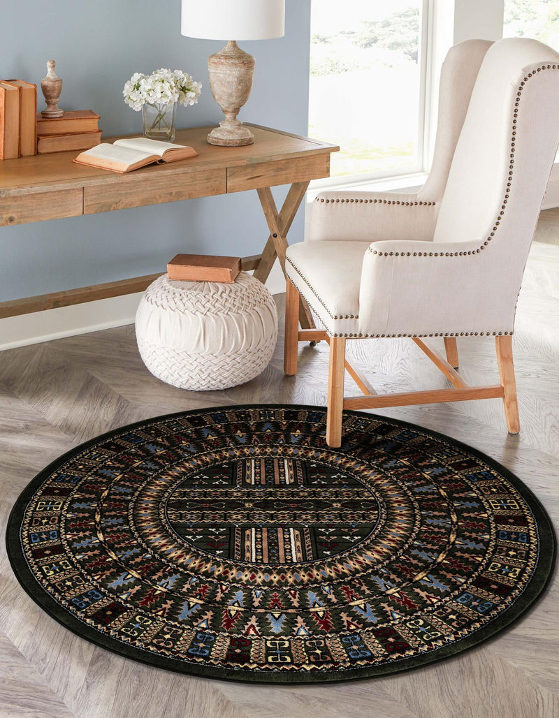 Samarkand Elegance Collection Area Rug - Ishratkhana Round Dark Green lifestyle 115