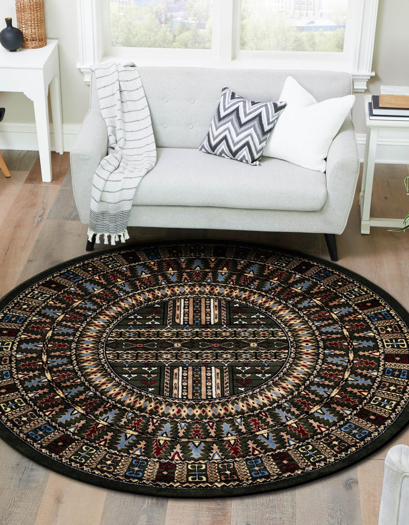 Samarkand Elegance Collection Area Rug - Ishratkhana Round Dark Green lifestyle 123