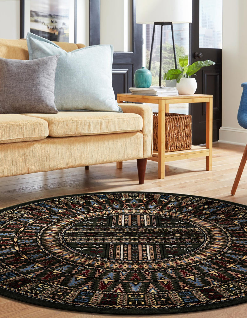 Samarkand Elegance Collection Area Rug - Ishratkhana Round Dark Green lifestyle 131