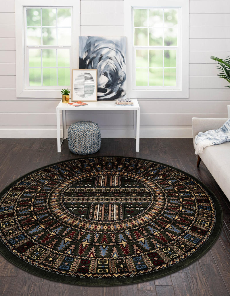 Samarkand Elegance Collection Area Rug - Ishratkhana Round Dark Green lifestyle 139