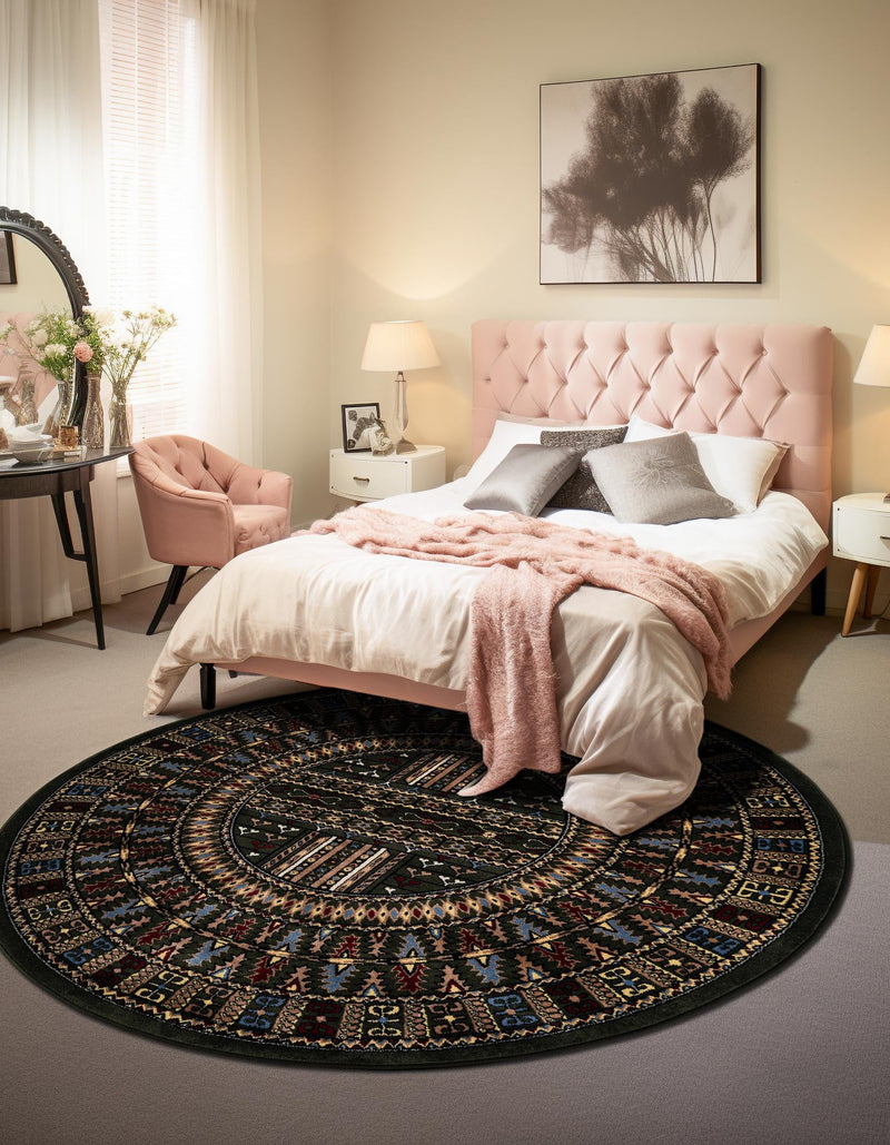 Samarkand Elegance Collection Area Rug - Ishratkhana Round Dark Green lifestyle 147