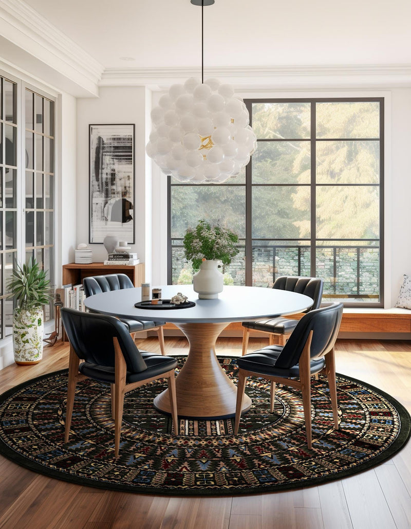Samarkand Elegance Collection Area Rug - Ishratkhana Round Dark Green lifestyle 163