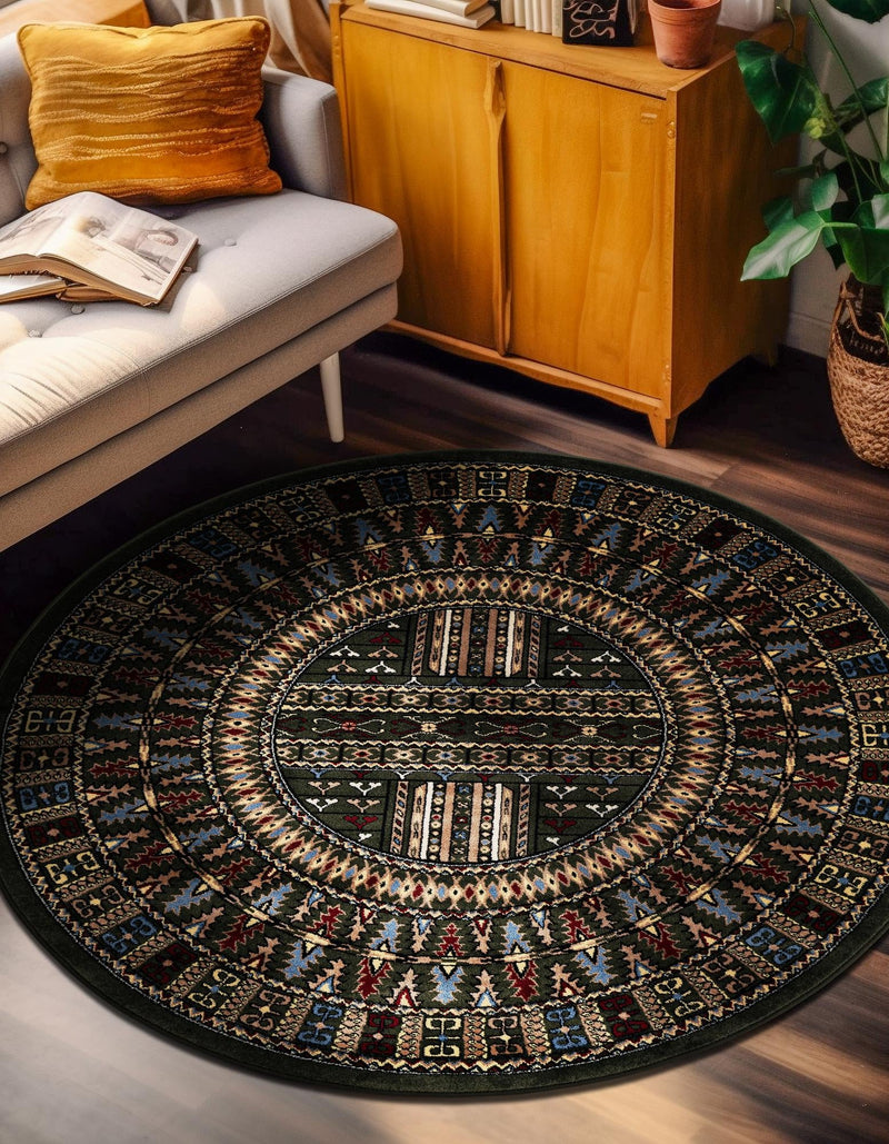 Samarkand Elegance Collection Area Rug - Ishratkhana Round Dark Green lifestyle 168
