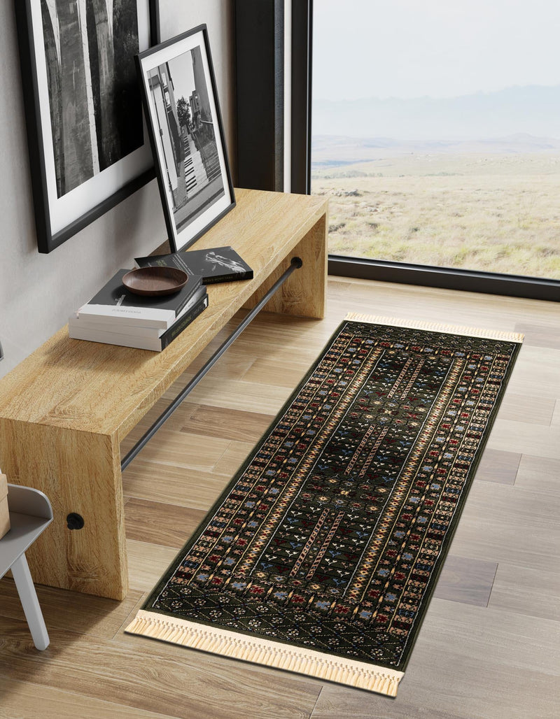Samarkand Elegance Collection Area Rug - Ishratkhana Runner Dark Green lifestyle 102