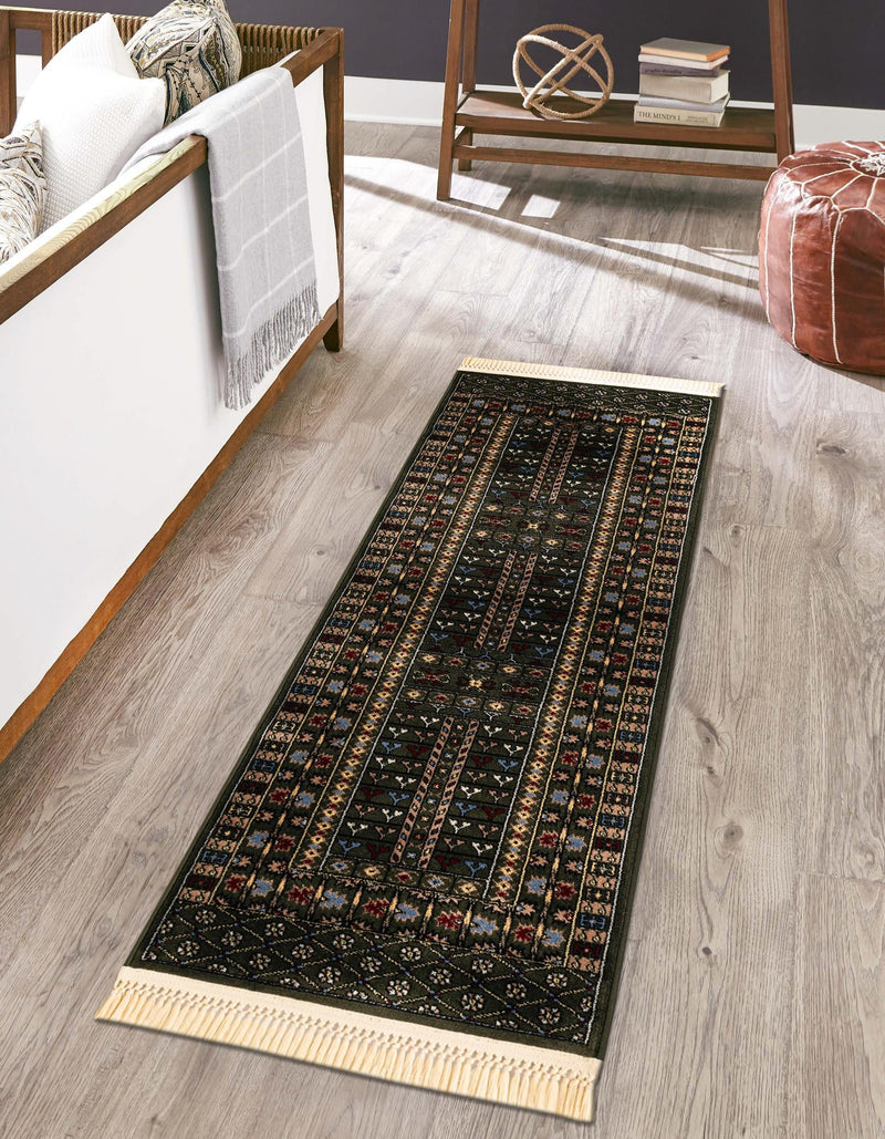 Samarkand Elegance Collection Area Rug - Ishratkhana Runner Dark Green lifestyle 128