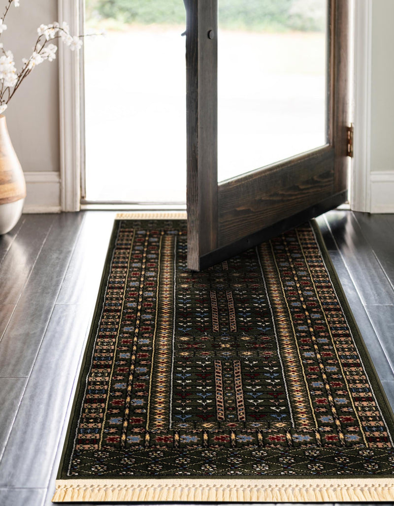 Samarkand Elegance Collection Area Rug - Ishratkhana Runner Dark Green lifestyle 140
