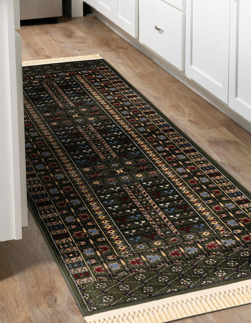 Samarkand Elegance Collection Area Rug - Ishratkhana Runner Dark Green lifestyle 152