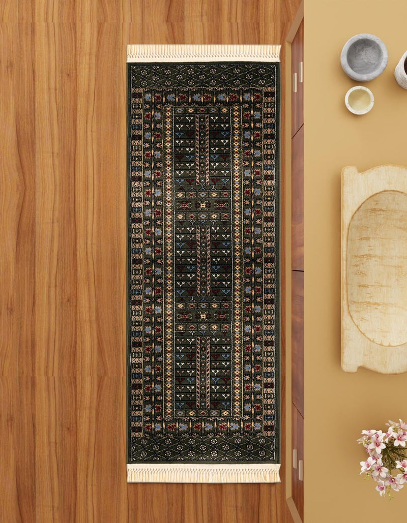 Samarkand Elegance Collection Area Rug - Ishratkhana Runner Dark Green lifestyle 227