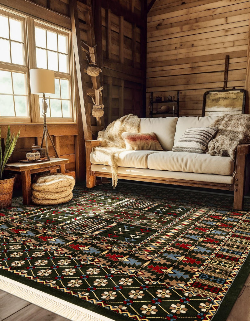 Samarkand Elegance Collection Area Rug - Ishratkhana Square Dark Green lifestyle 100