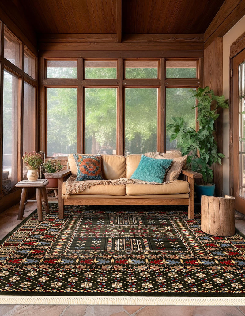 Samarkand Elegance Collection Area Rug - Ishratkhana Square Dark Green lifestyle 108