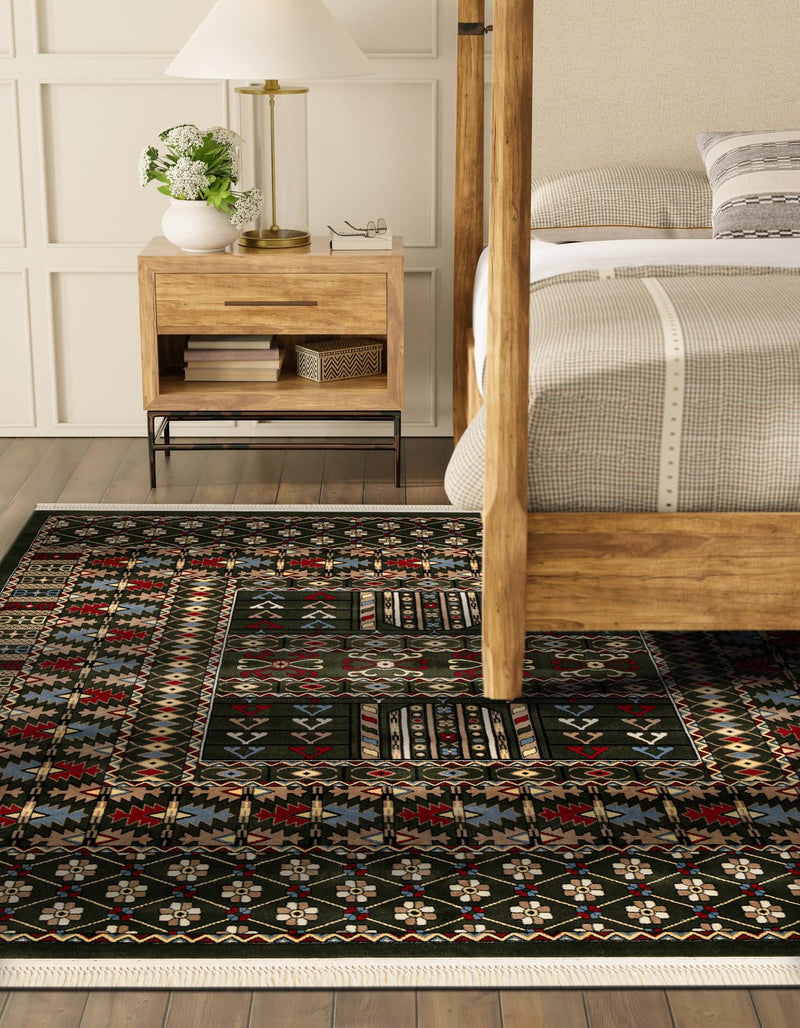 Samarkand Elegance Collection Area Rug - Ishratkhana Square Dark Green lifestyle 116