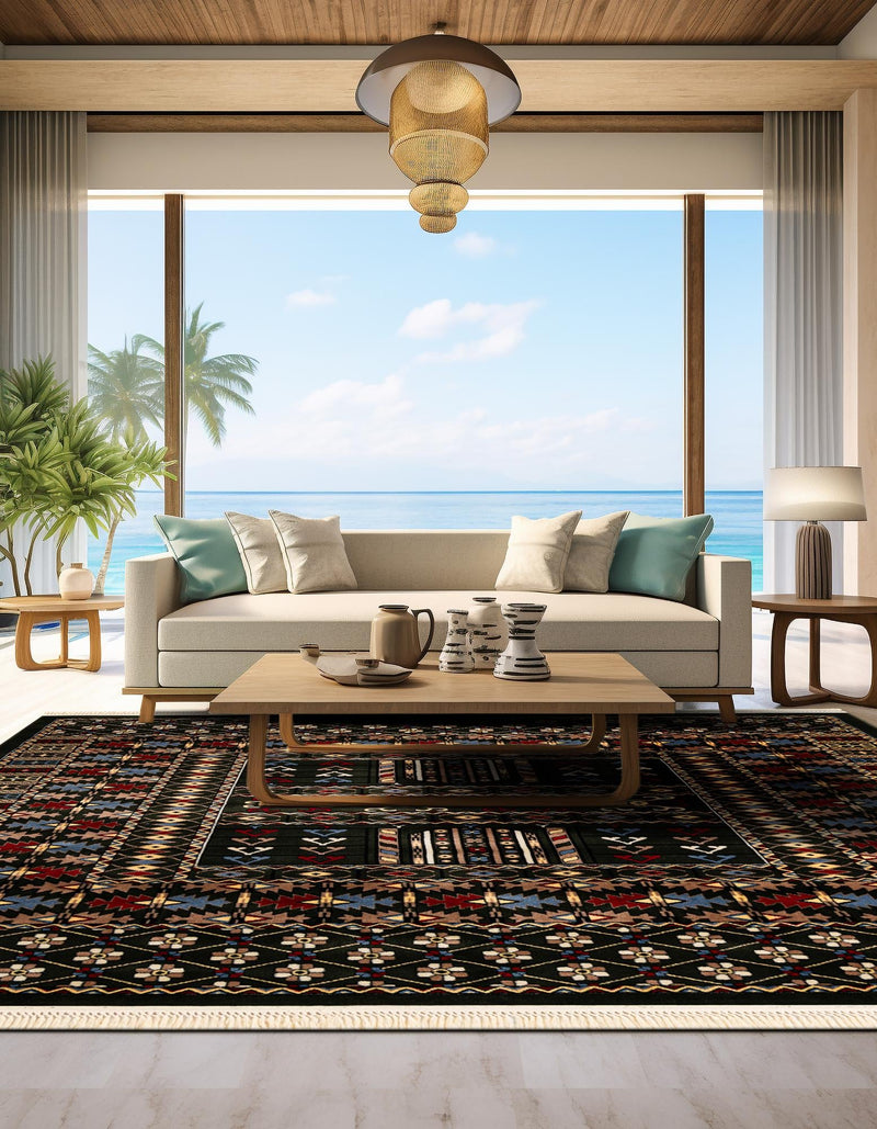 Samarkand Elegance Collection Area Rug - Ishratkhana Square Dark Green lifestyle 132