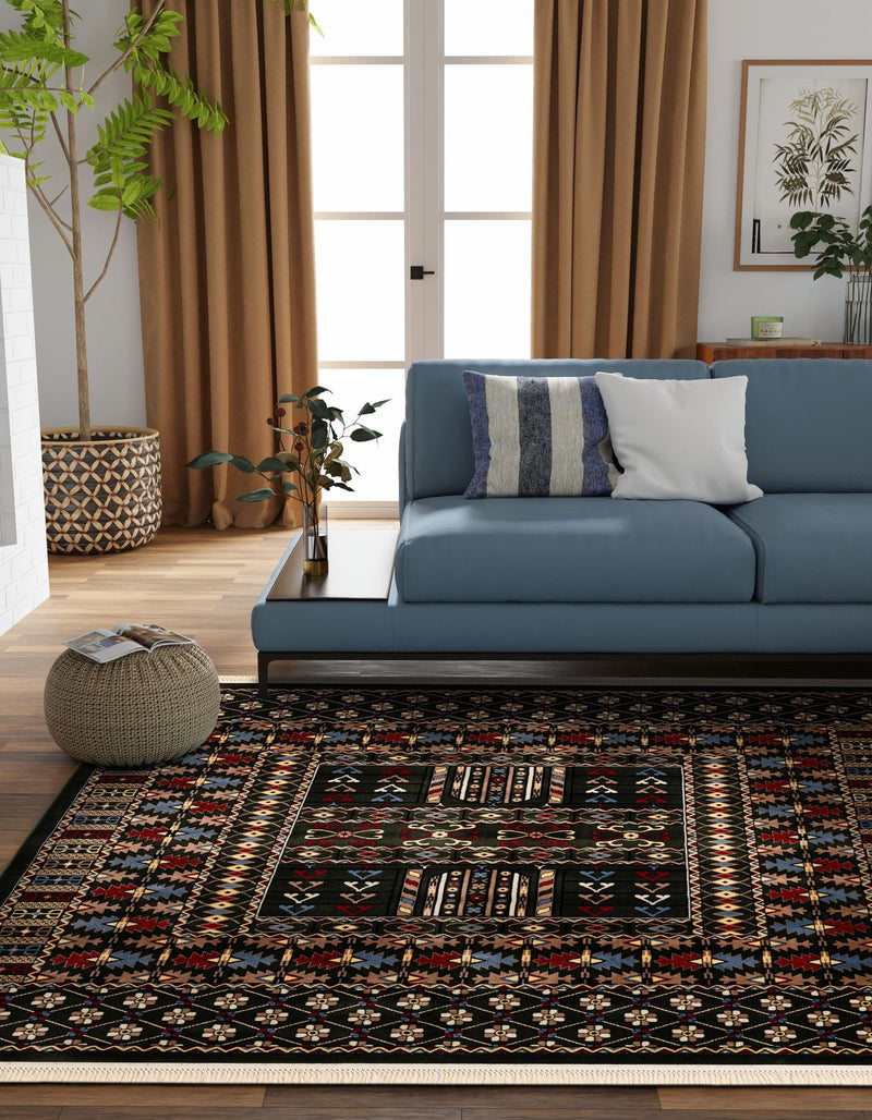 Samarkand Elegance Collection Area Rug - Ishratkhana Square Dark Green lifestyle 140