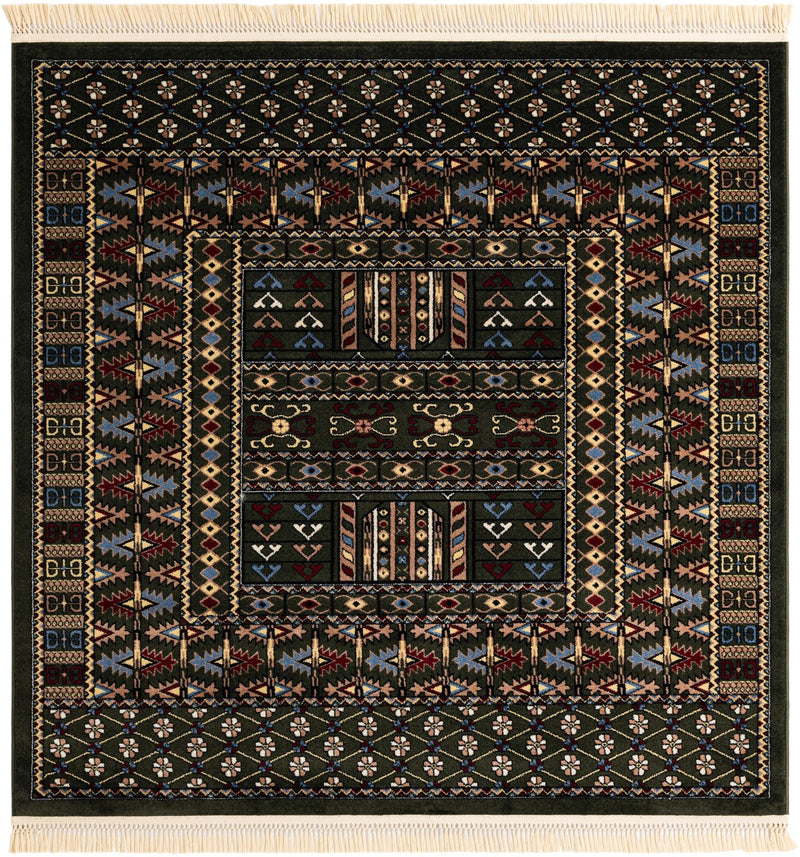 Samarkand Elegance Collection Area Rug - Ishratkhana Square Dark Green lifestyle 92