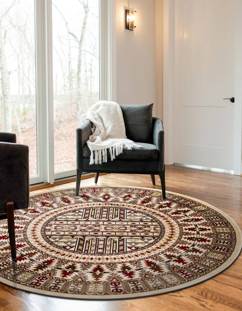 Samarkand Elegance Collection Area Rug - Ishratkhana Round Beige lifestyle 103