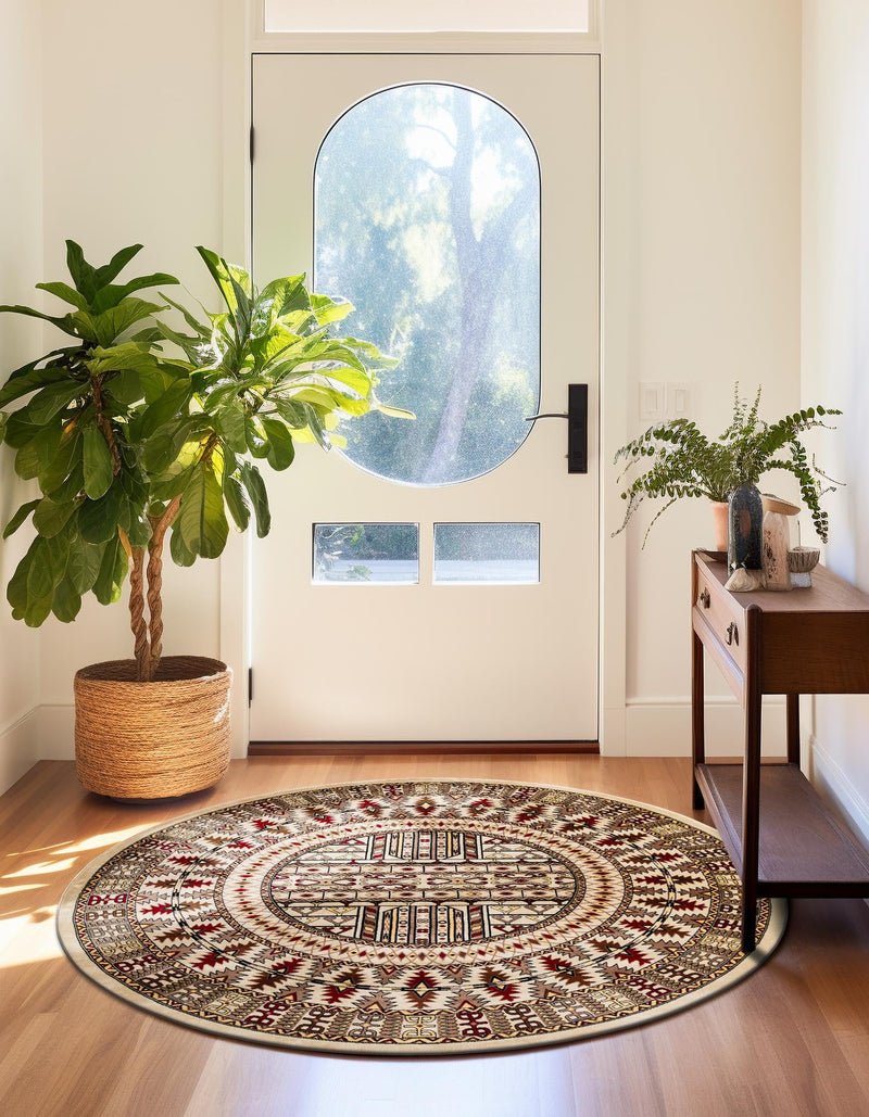 Samarkand Elegance Collection Area Rug - Ishratkhana Round Beige lifestyle 129