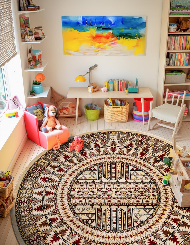 Samarkand Elegance Collection Area Rug - Ishratkhana Round Beige lifestyle 141