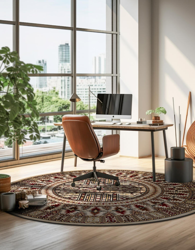 Samarkand Elegance Collection Area Rug - Ishratkhana Round Beige lifestyle 153