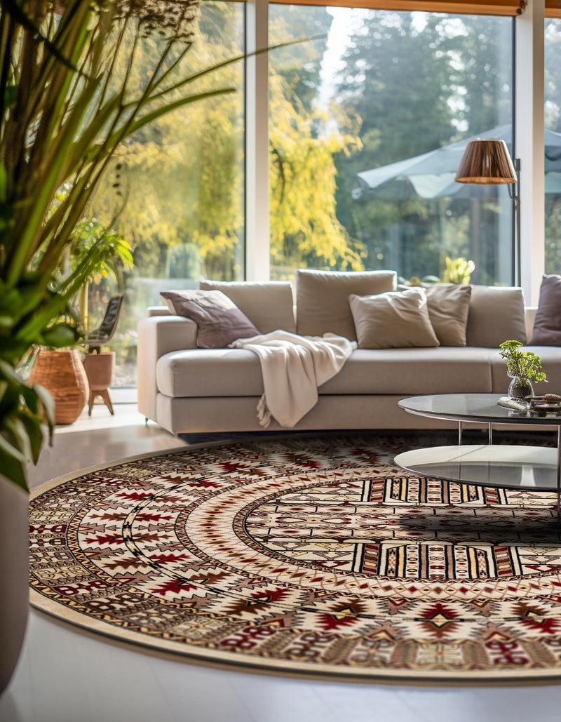 Samarkand Elegance Collection Area Rug - Ishratkhana Round Beige lifestyle 165