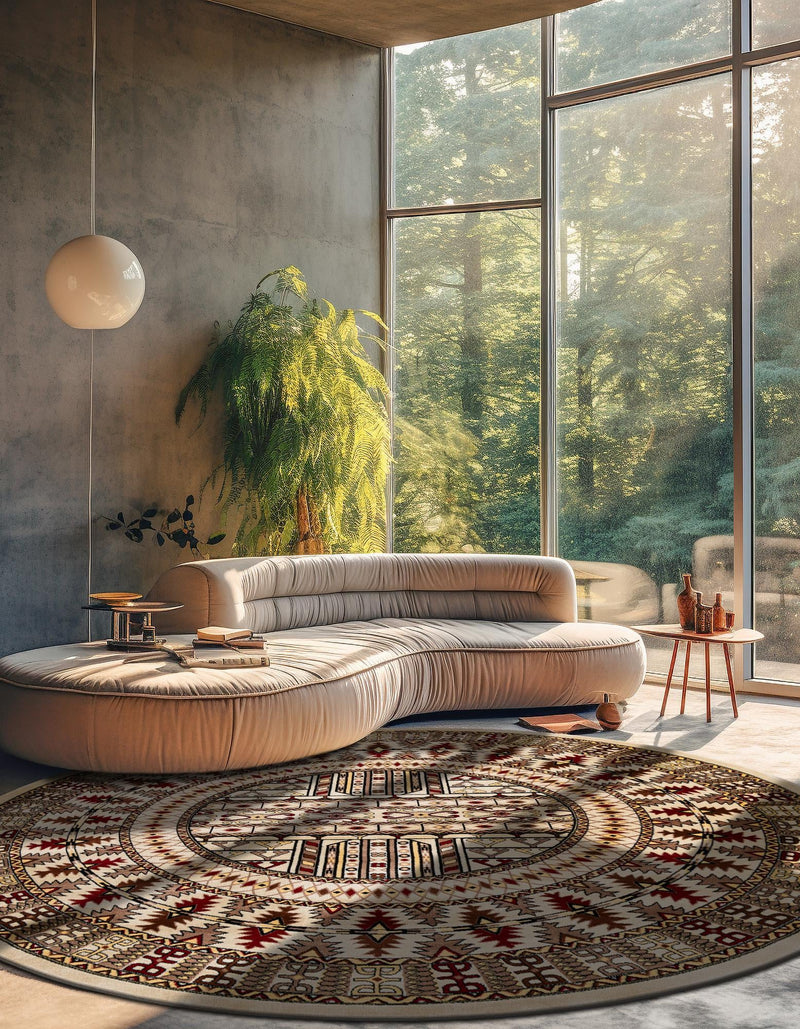 Samarkand Elegance Collection Area Rug - Ishratkhana Round Beige lifestyle 177