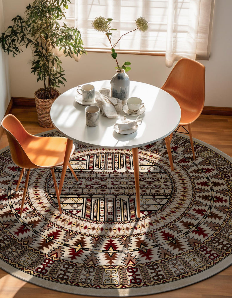 Samarkand Elegance Collection Area Rug - Ishratkhana Round Beige lifestyle 189