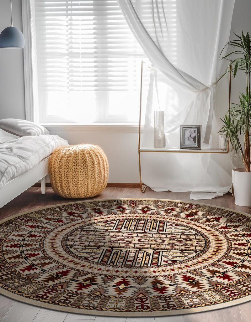 Samarkand Elegance Collection Area Rug - Ishratkhana Round Beige lifestyle 201