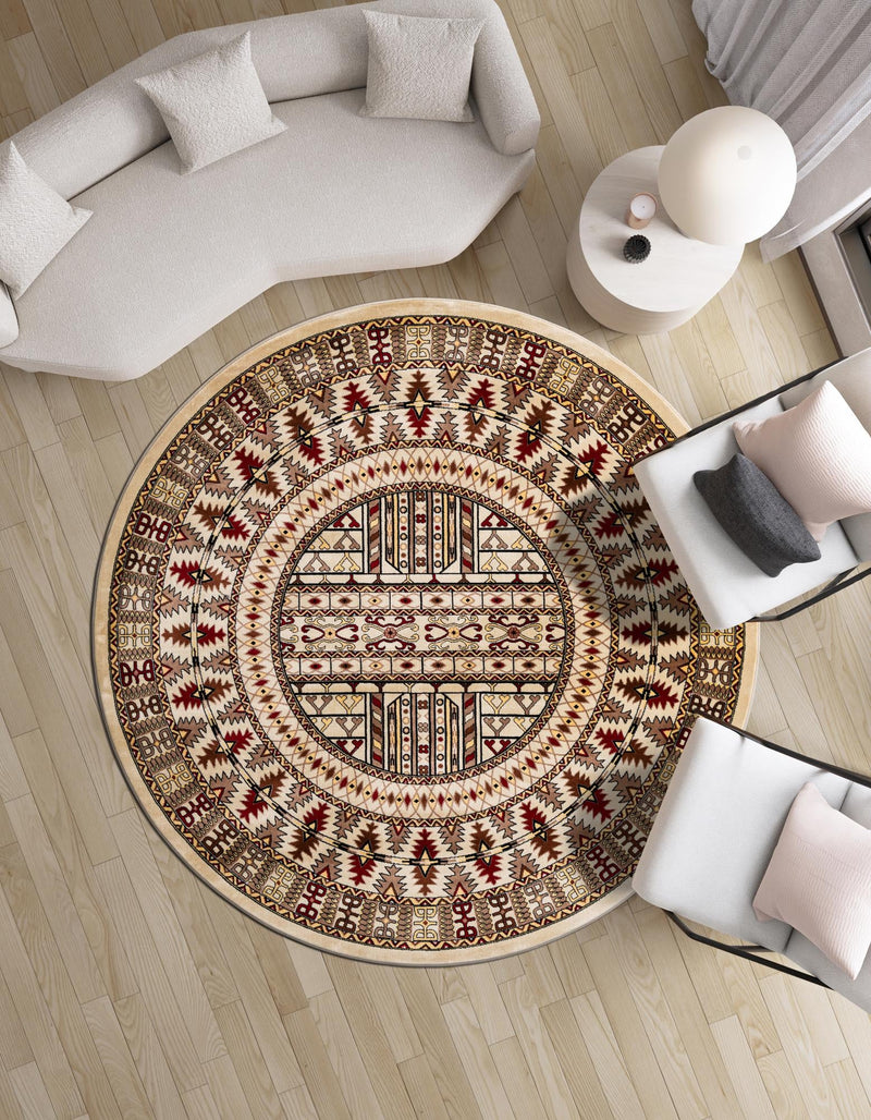 Samarkand Elegance Collection Area Rug - Ishratkhana Round Beige lifestyle 209