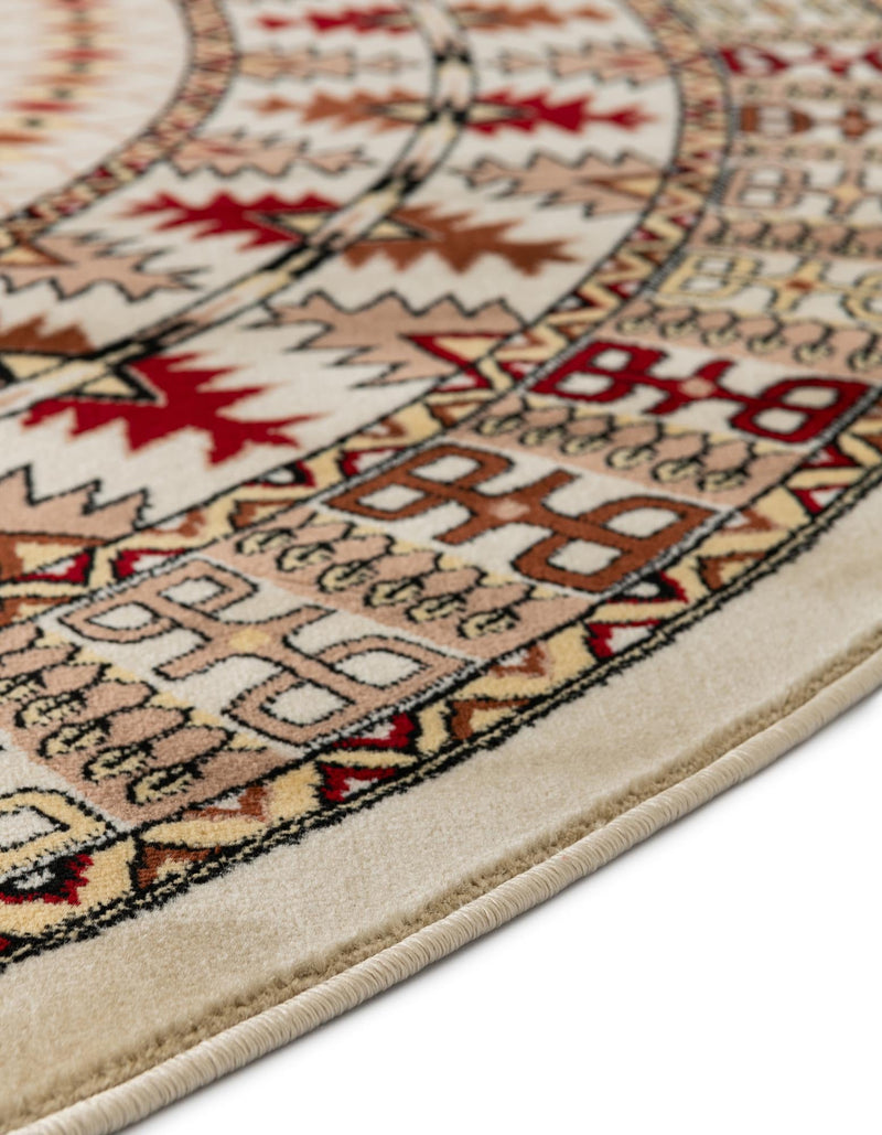 Samarkand Elegance Collection Area Rug - Ishratkhana Round Beige lifestyle 213