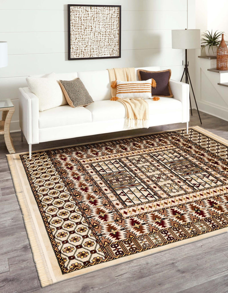 Samarkand Elegance Collection Area Rug - Ishratkhana Square Beige lifestyle 98