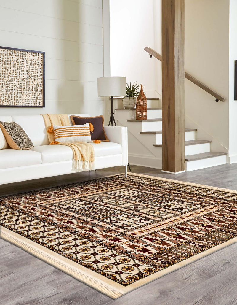 Samarkand Elegance Collection Area Rug - Ishratkhana Square Beige lifestyle 106