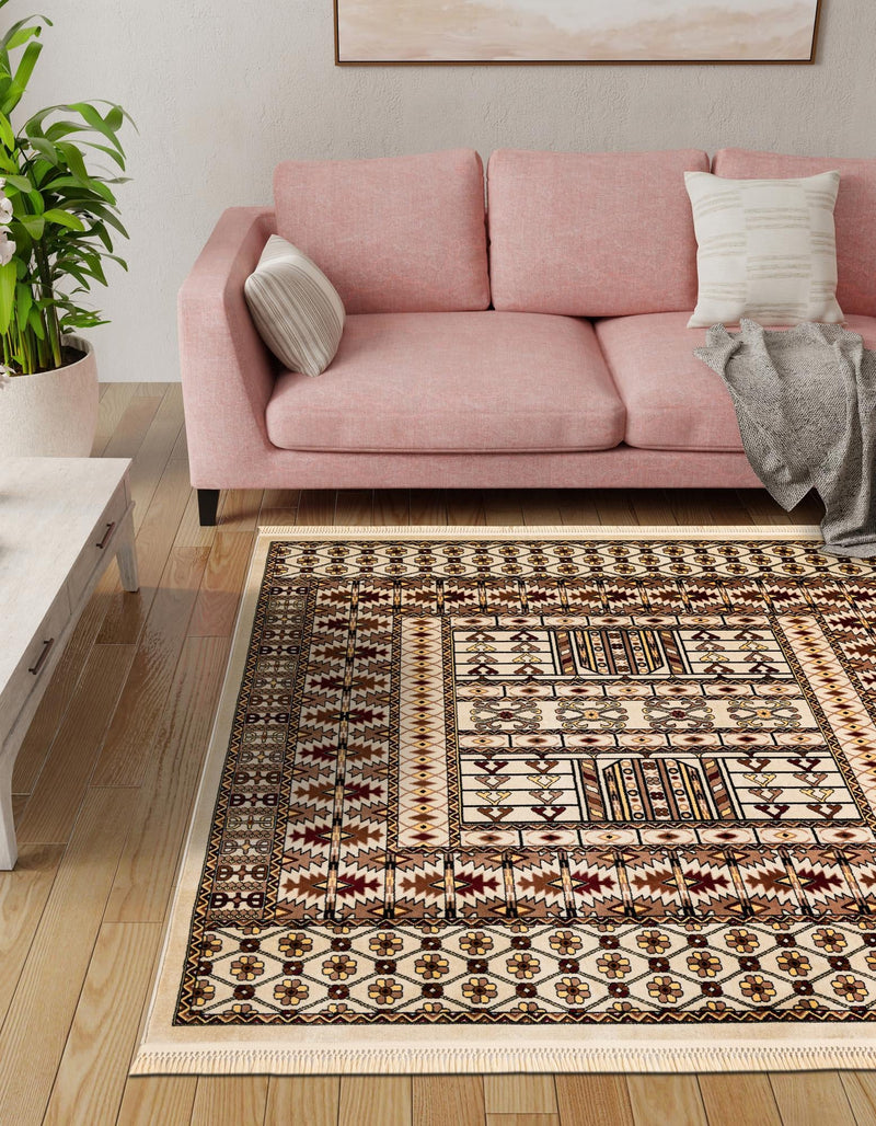 Samarkand Elegance Collection Area Rug - Ishratkhana Square Beige lifestyle 122