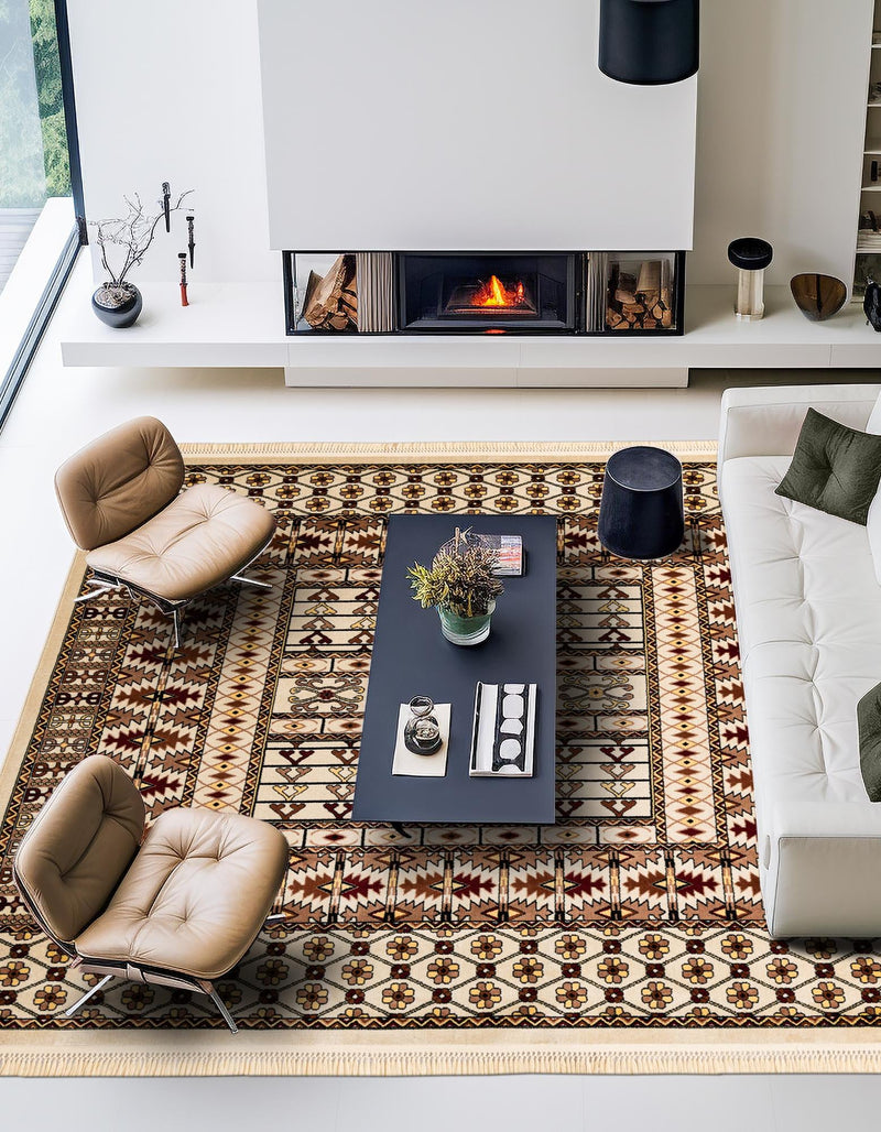 Samarkand Elegance Collection Area Rug - Ishratkhana Square Beige lifestyle 138