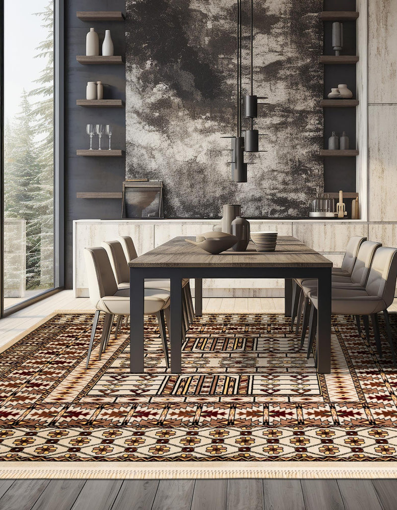 Samarkand Elegance Collection Area Rug - Ishratkhana Square Beige lifestyle 162