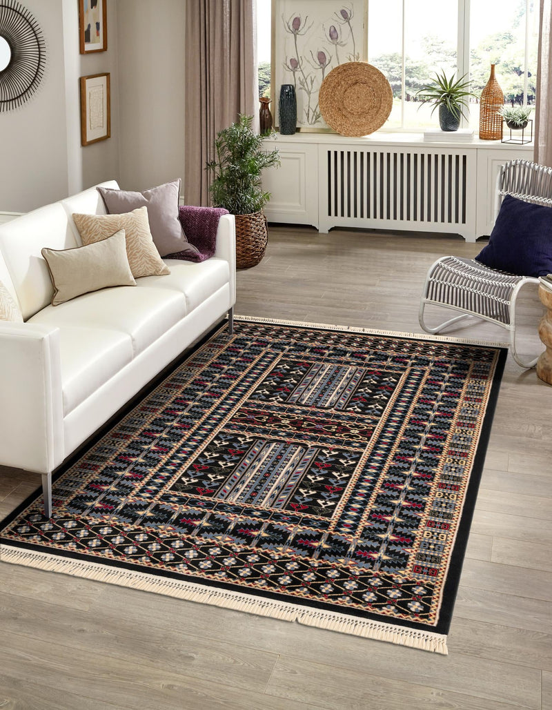 Samarkand Elegance Collection Area Rug - Ishratkhana Rectangle Black lifestyle 6