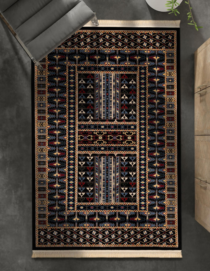 Samarkand Elegance Collection Area Rug - Ishratkhana Rectangle Black lifestyle 14