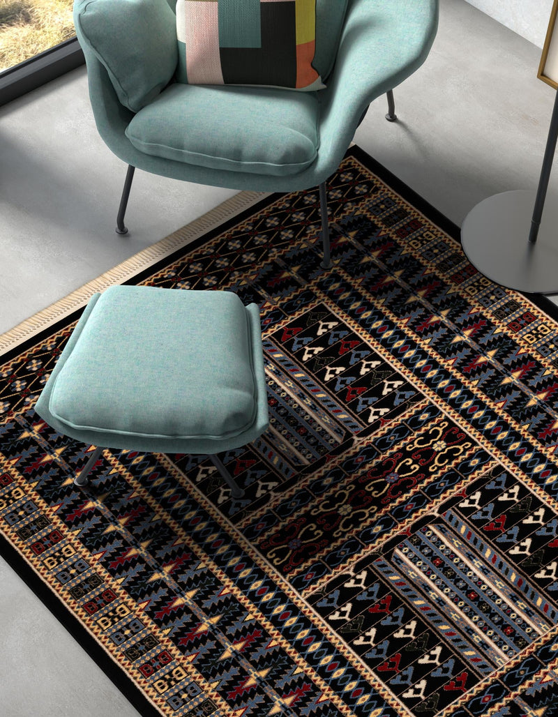 Samarkand Elegance Collection Area Rug - Ishratkhana Rectangle Black lifestyle 18
