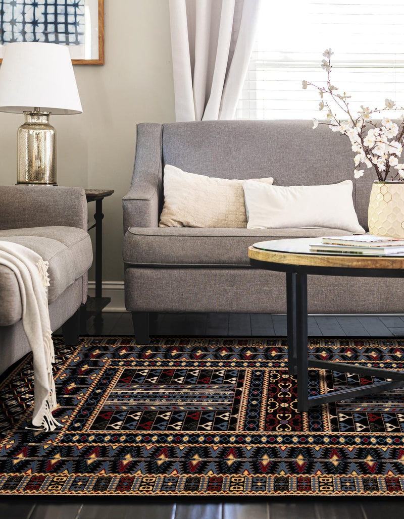 Samarkand Elegance Collection Area Rug - Ishratkhana Rectangle Black lifestyle 26