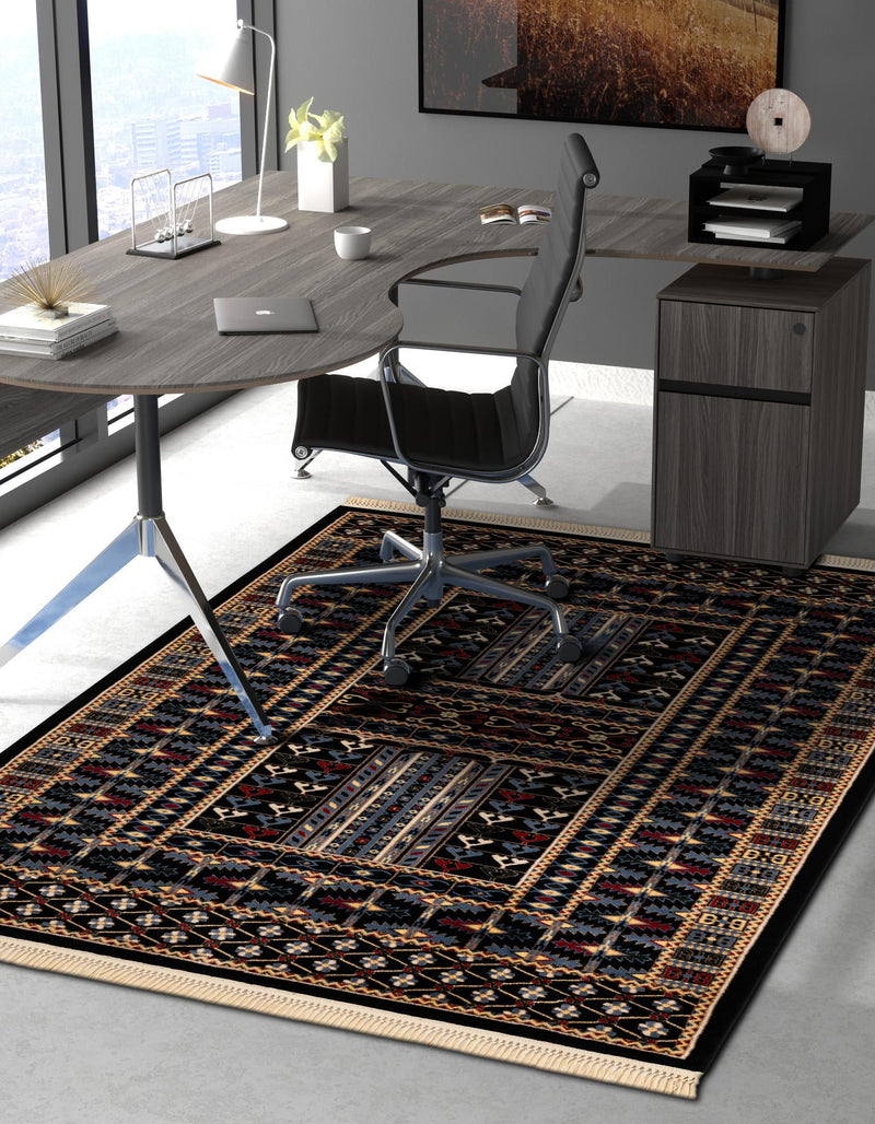Samarkand Elegance Collection Area Rug - Ishratkhana Rectangle Black lifestyle 34