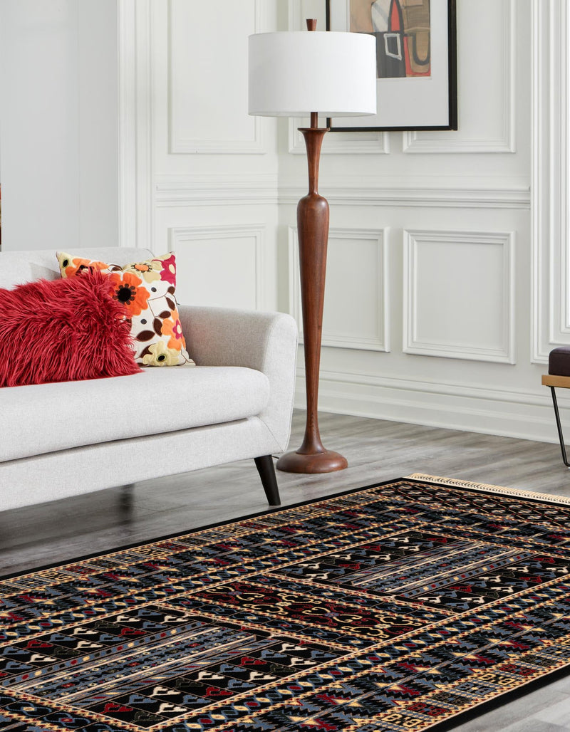 Samarkand Elegance Collection Area Rug - Ishratkhana Rectangle Black lifestyle 38