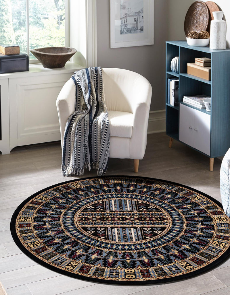 Samarkand Elegance Collection Area Rug - Ishratkhana Round Black lifestyle 96