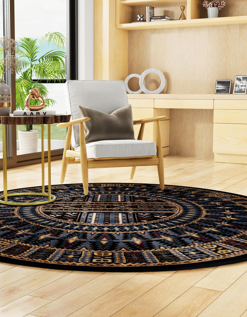 Samarkand Elegance Collection Area Rug - Ishratkhana Round Black lifestyle 104