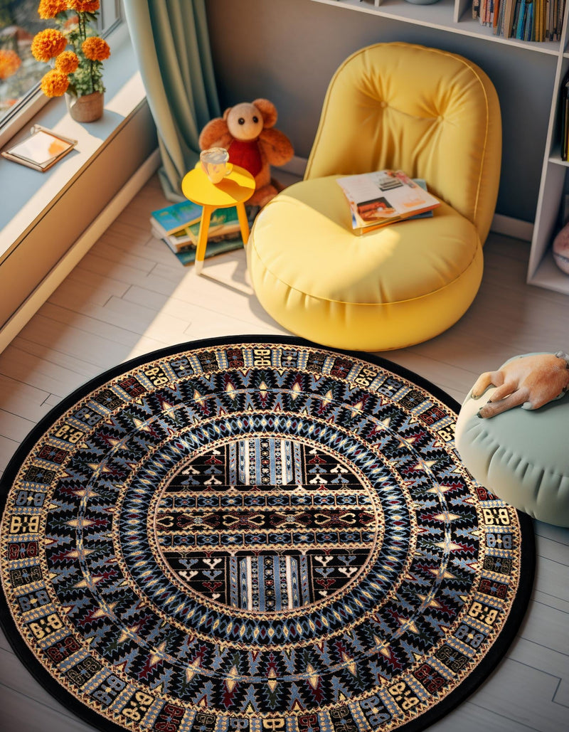 Samarkand Elegance Collection Area Rug - Ishratkhana Round Black lifestyle 112