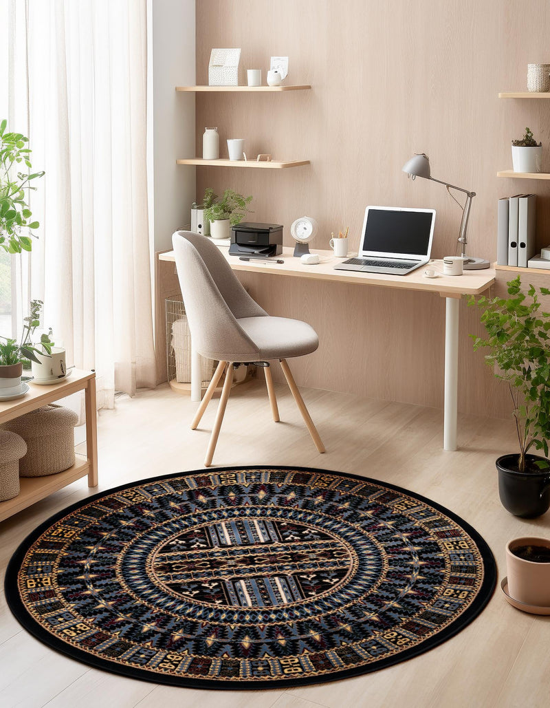 Samarkand Elegance Collection Area Rug - Ishratkhana Round Black lifestyle 120