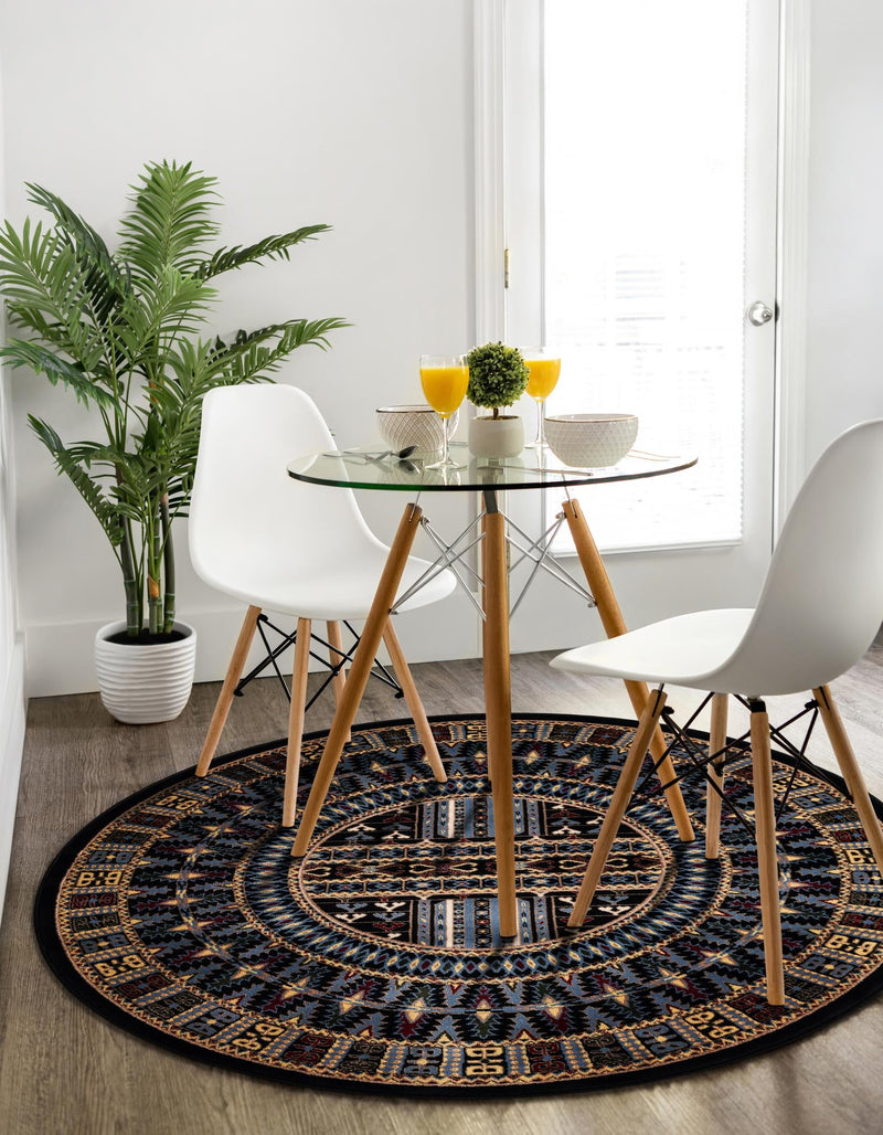 Samarkand Elegance Collection Area Rug - Ishratkhana Round Black lifestyle 136